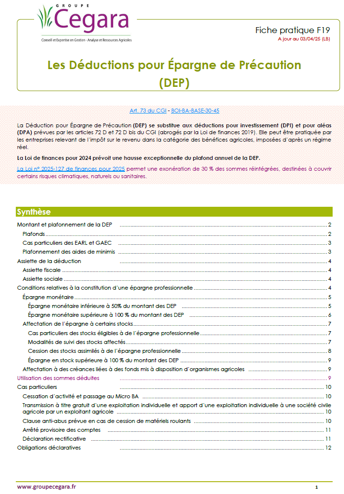 Les Déductions pour Epargne de Précaution (DEP)