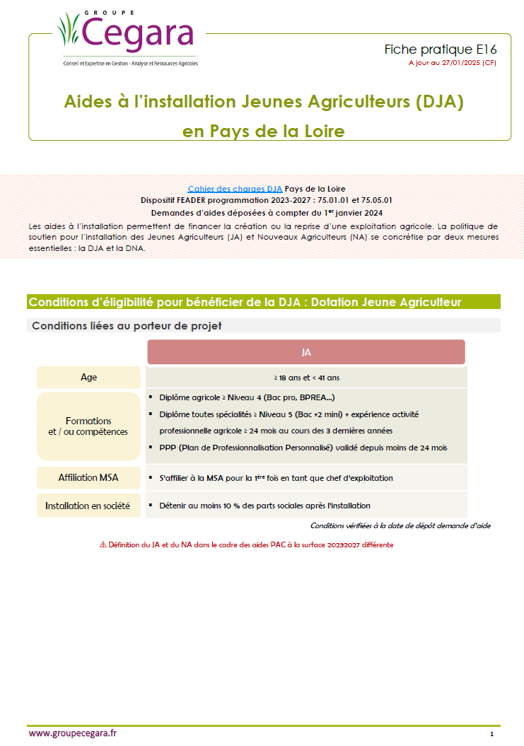 Aides à l’installation Jeunes Agriculteurs (DJA) en Pays de la Loire

